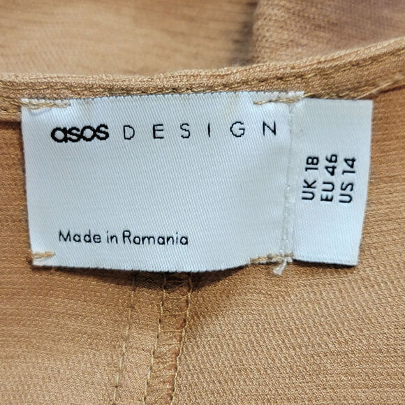 ASOS Tan Brown Relaxed Fit Jumpsuit 14 Scoop Neck Straight Leg Casual Chic - Picture 10 of 12